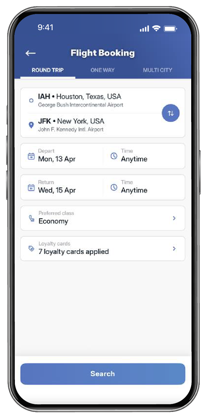 Flight booking on app