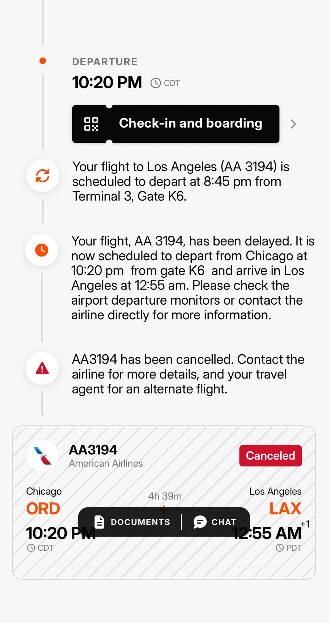 Travel itinerary updated